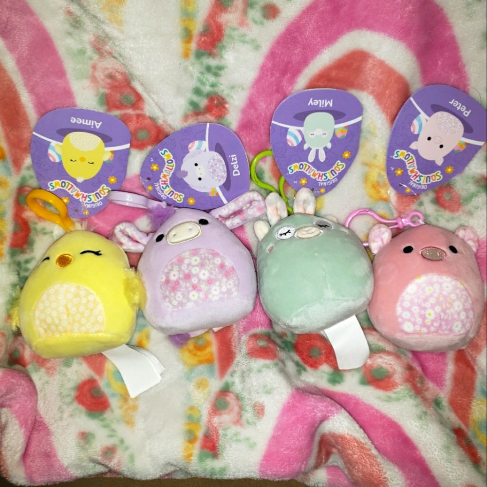 Squishmallow Easter 2023 Clip-On Set 4 Delzi Donkey Peter Pig Aimee Miley Llama